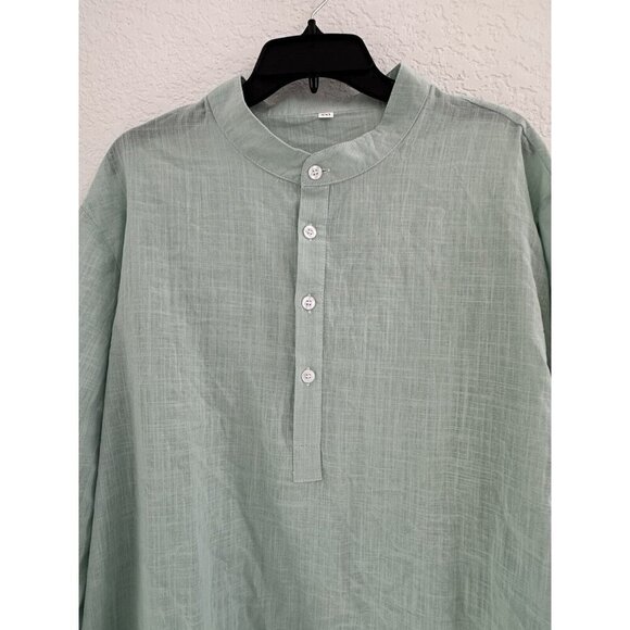 Mens Henley Shirt Size XXL Green Long Sleeve 100% Cotton Light Beachy Comfort - Picture 2 of 8